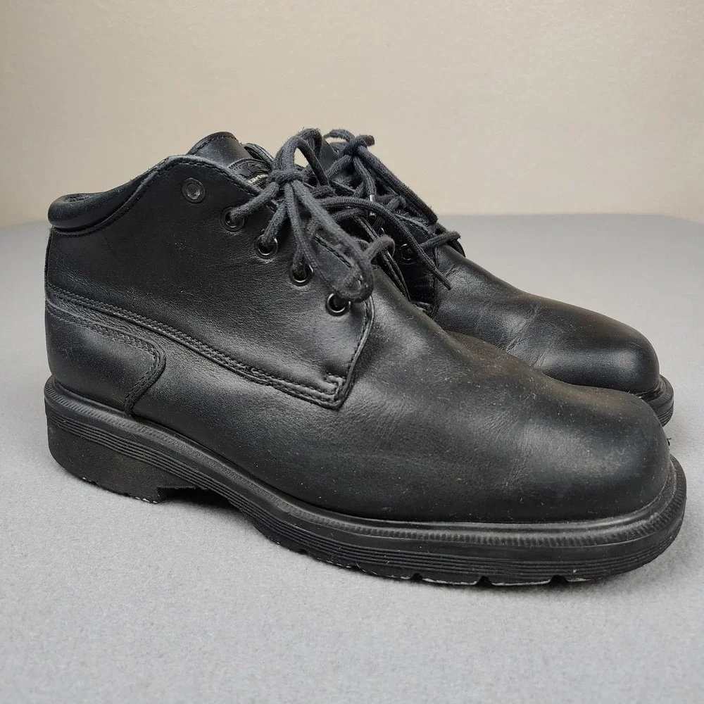 Vintage Dr Martens DMs Work Boots Men 9 Black Leather Industrial Made In England